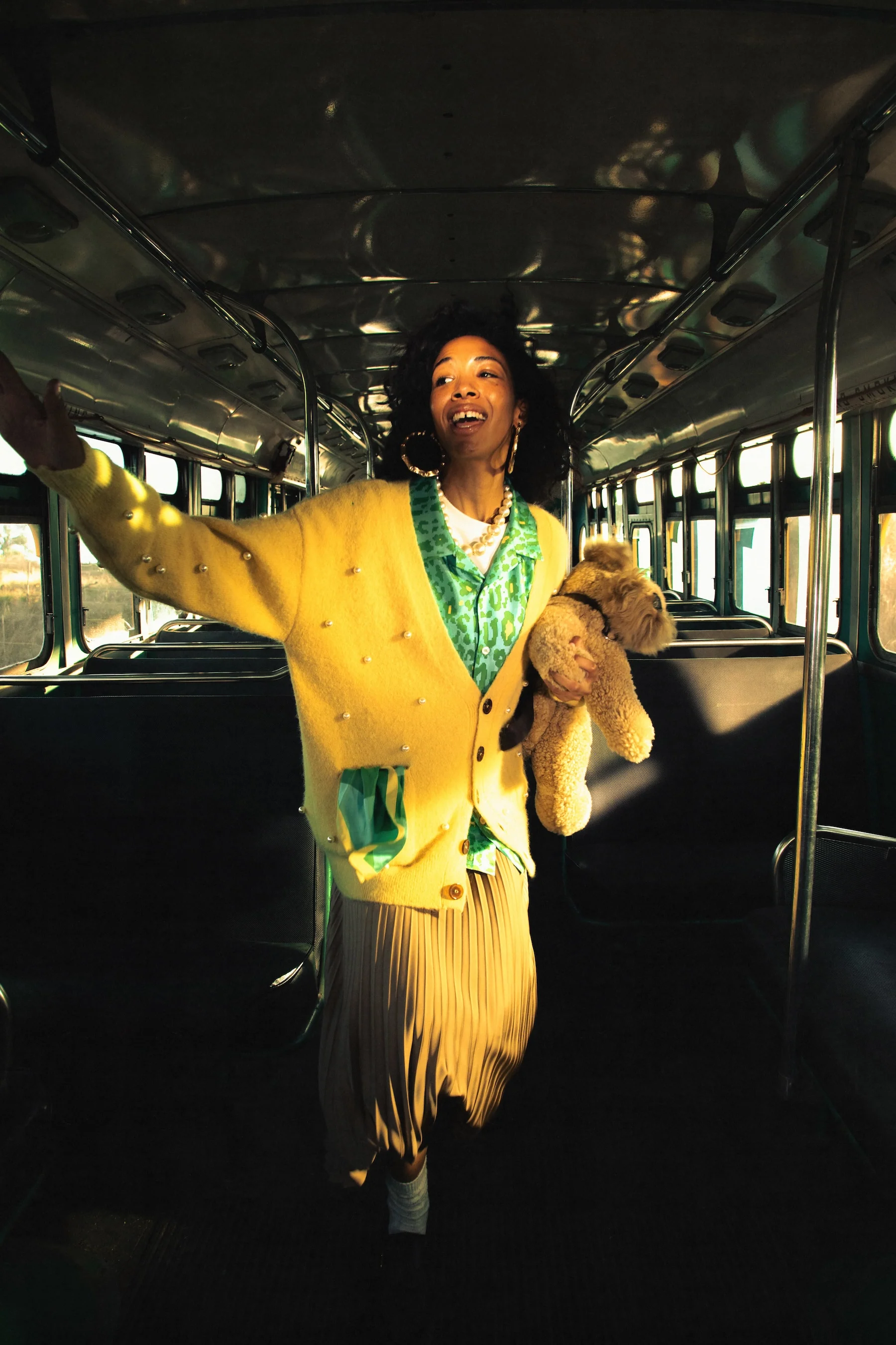 Wavy Stripe Silk Scarf Green - Image 3